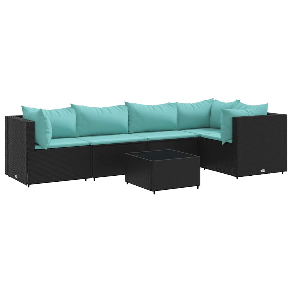 6-Tlg. Garten-Lounge-Set Mit Kissen Schwarz Poly Rattan