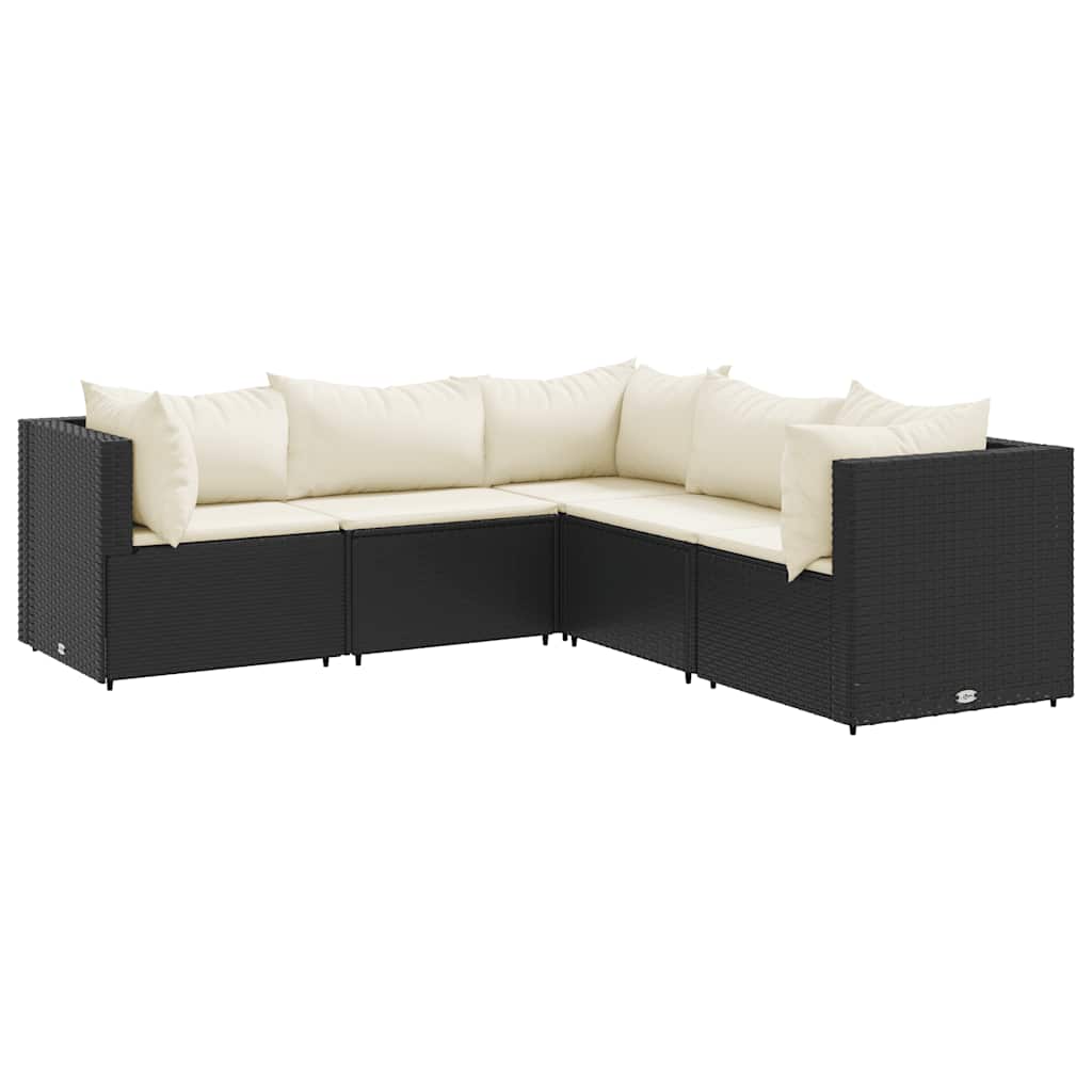 5-Tlg. Garten-Lounge-Set Mit Kissen Schwarz Poly Rattan