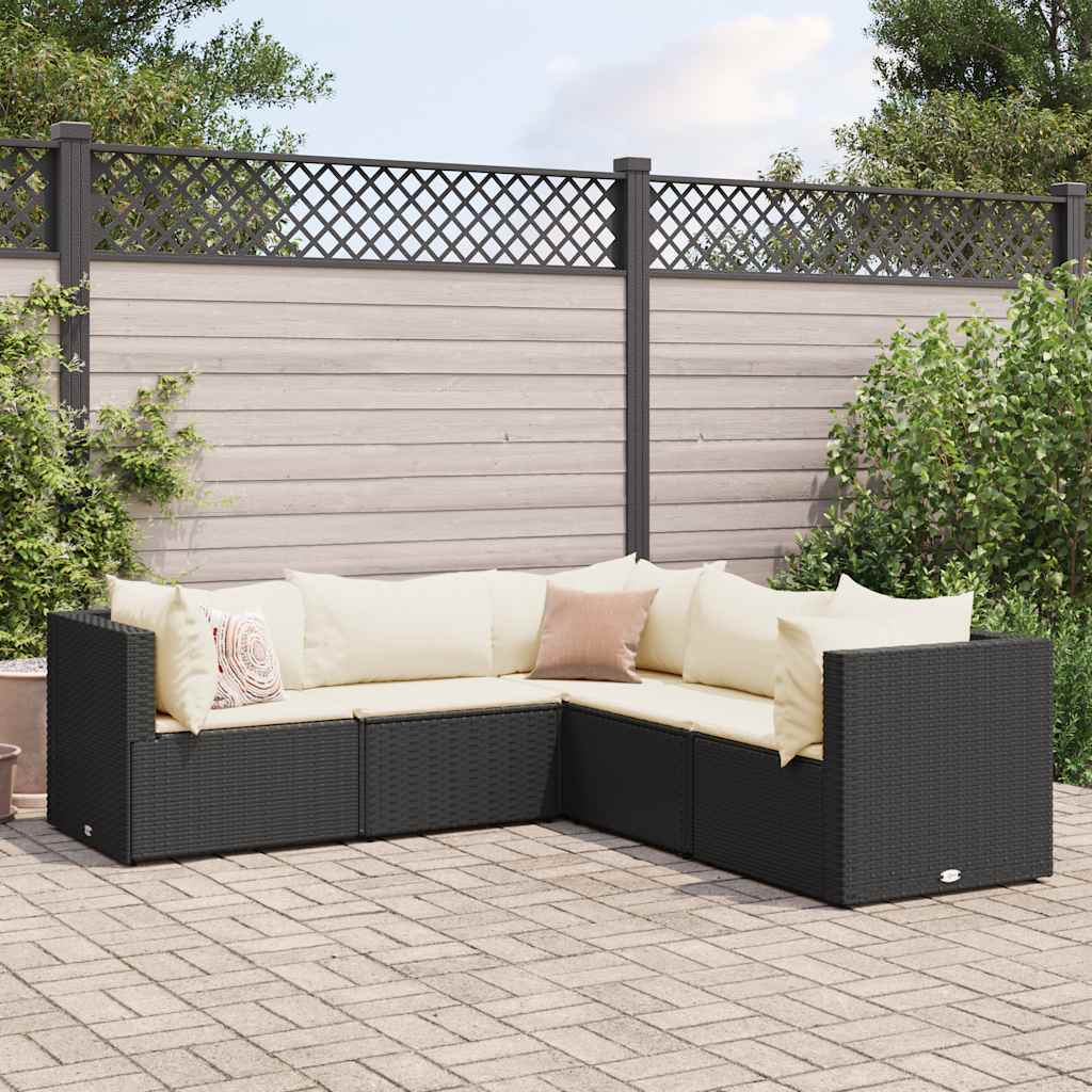 5-Tlg. Garten-Lounge-Set Mit Kissen Schwarz Poly Rattan