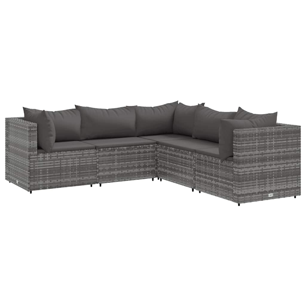 5-Tlg. Garten-Lounge-Set Mit Kissen Poly Rattan