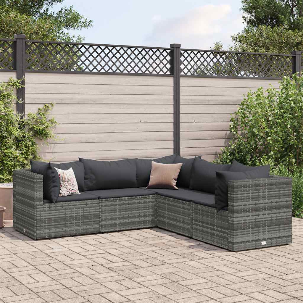 5-Tlg. Garten-Lounge-Set Mit Kissen Poly Rattan