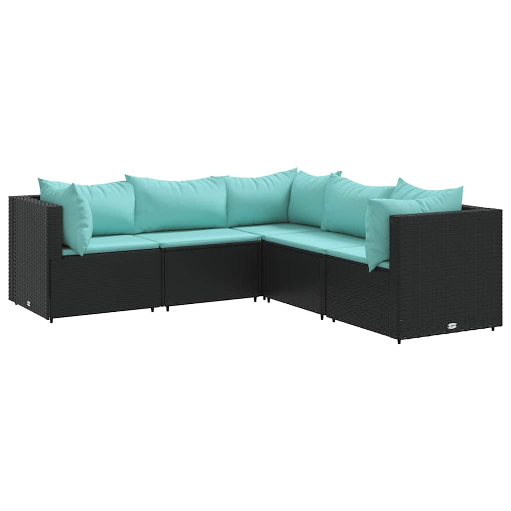 5-Tlg. Garten-Lounge-Set Mit Kissen Schwarz Poly Rattan