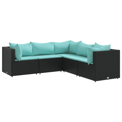 5-Tlg. Garten-Lounge-Set Mit Kissen Schwarz Poly Rattan