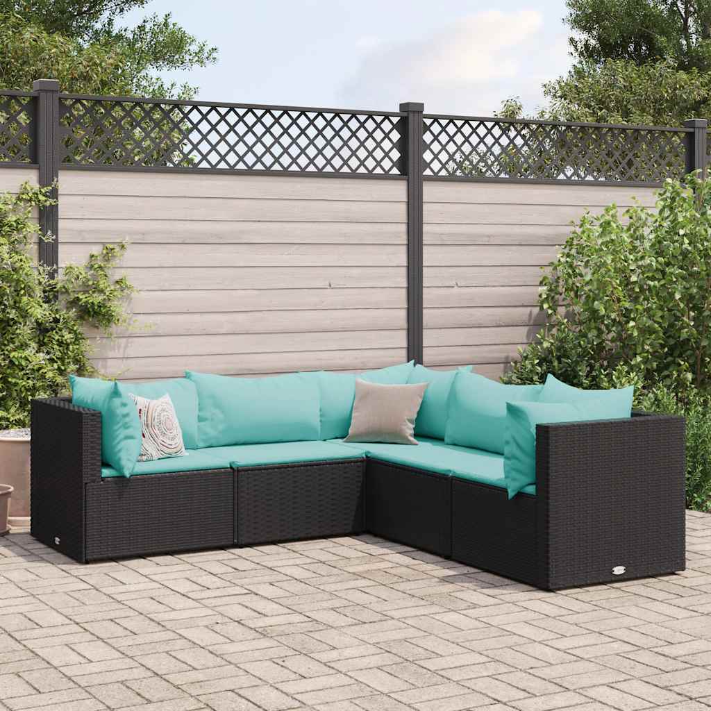5-Tlg. Garten-Lounge-Set Mit Kissen Schwarz Poly Rattan