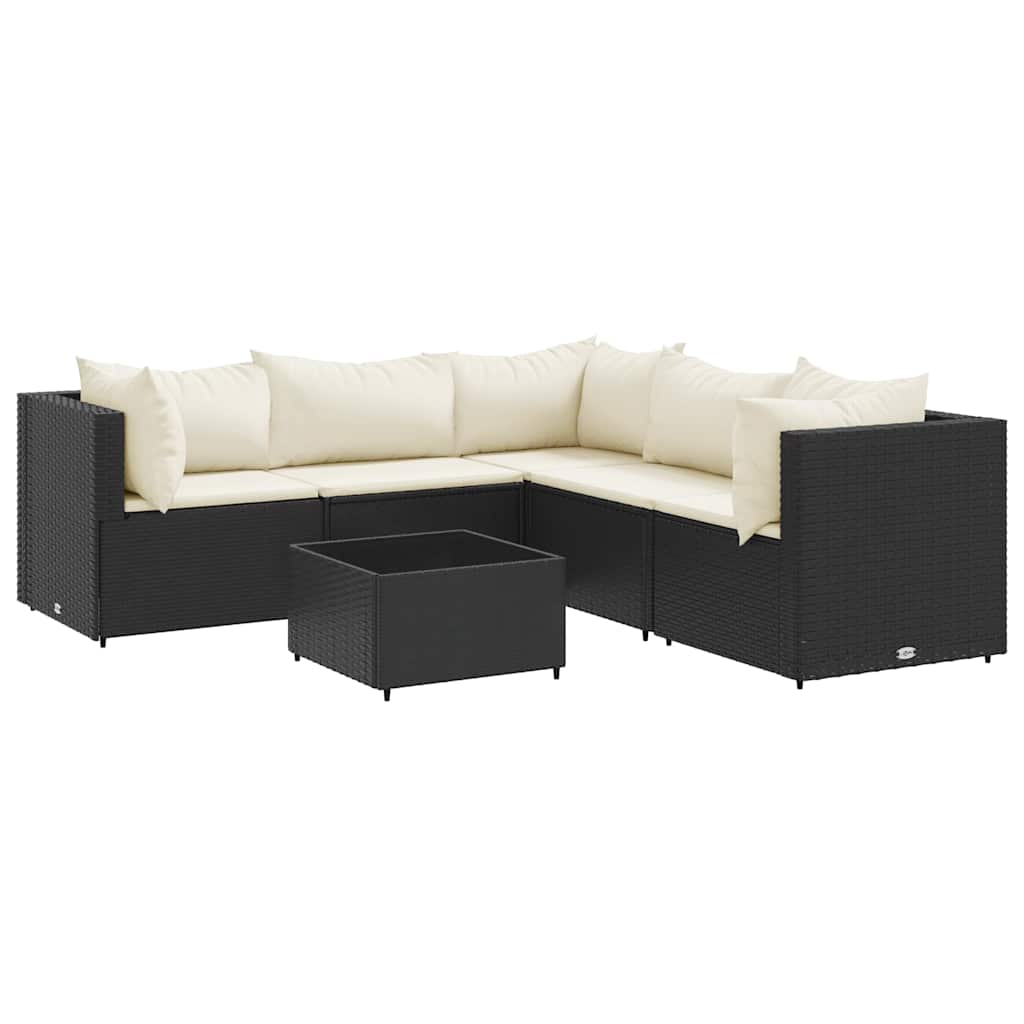 6-Tlg. Garten-Lounge-Set Mit Kissen Schwarz Poly Rattan