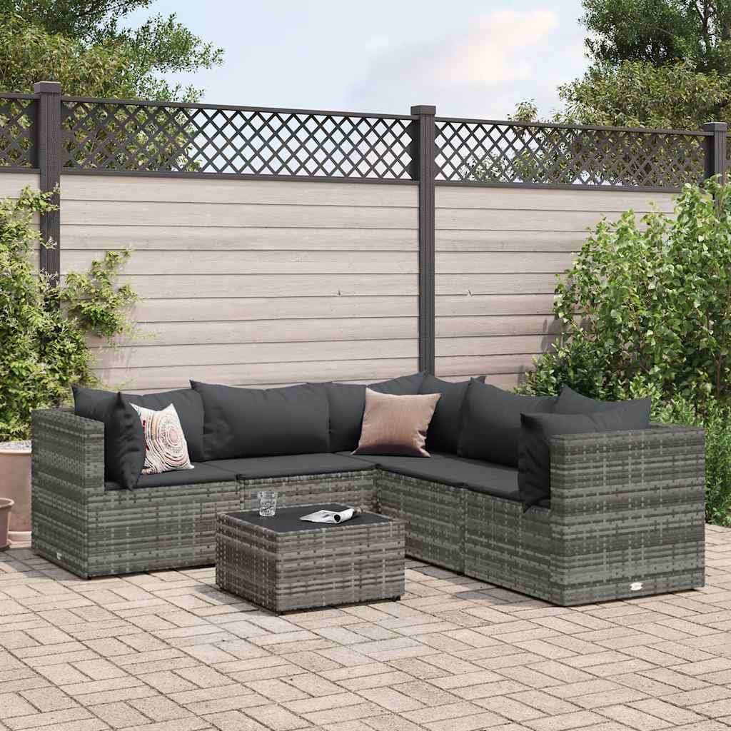 6-Tlg. Garten-Lounge-Set Mit Kissen Poly Rattan