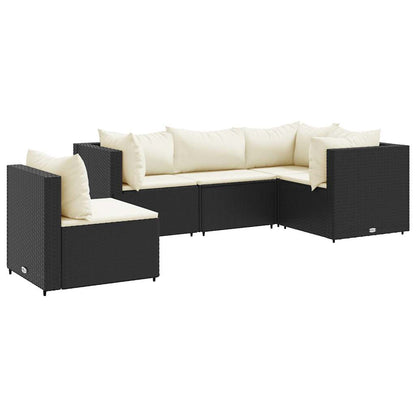 5-Tlg. Garten-Lounge-Set Mit Kissen Schwarz Poly Rattan