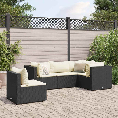 5-Tlg. Garten-Lounge-Set Mit Kissen Schwarz Poly Rattan