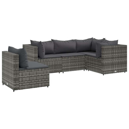 5-Tlg. Garten-Lounge-Set Mit Kissen Poly Rattan