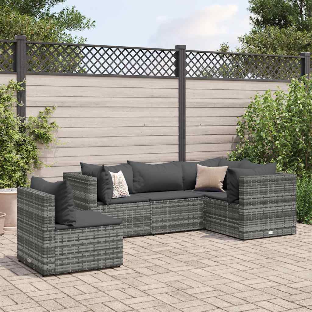 5-Tlg. Garten-Lounge-Set Mit Kissen Poly Rattan