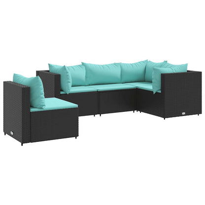 5-Tlg. Garten-Lounge-Set Mit Kissen Schwarz Poly Rattan