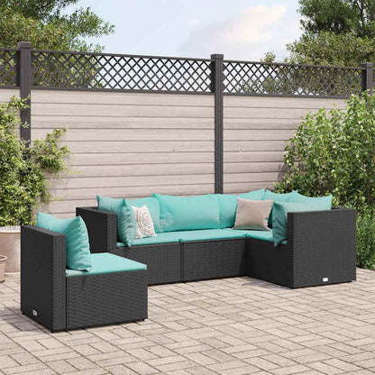 5-Tlg. Garten-Lounge-Set Mit Kissen Schwarz Poly Rattan