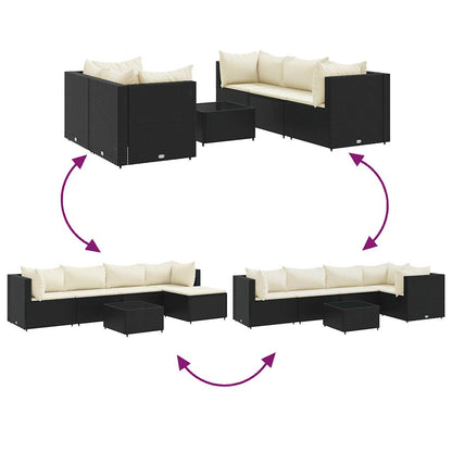 6-Tlg. Garten-Lounge-Set Mit Kissen Schwarz Poly Rattan