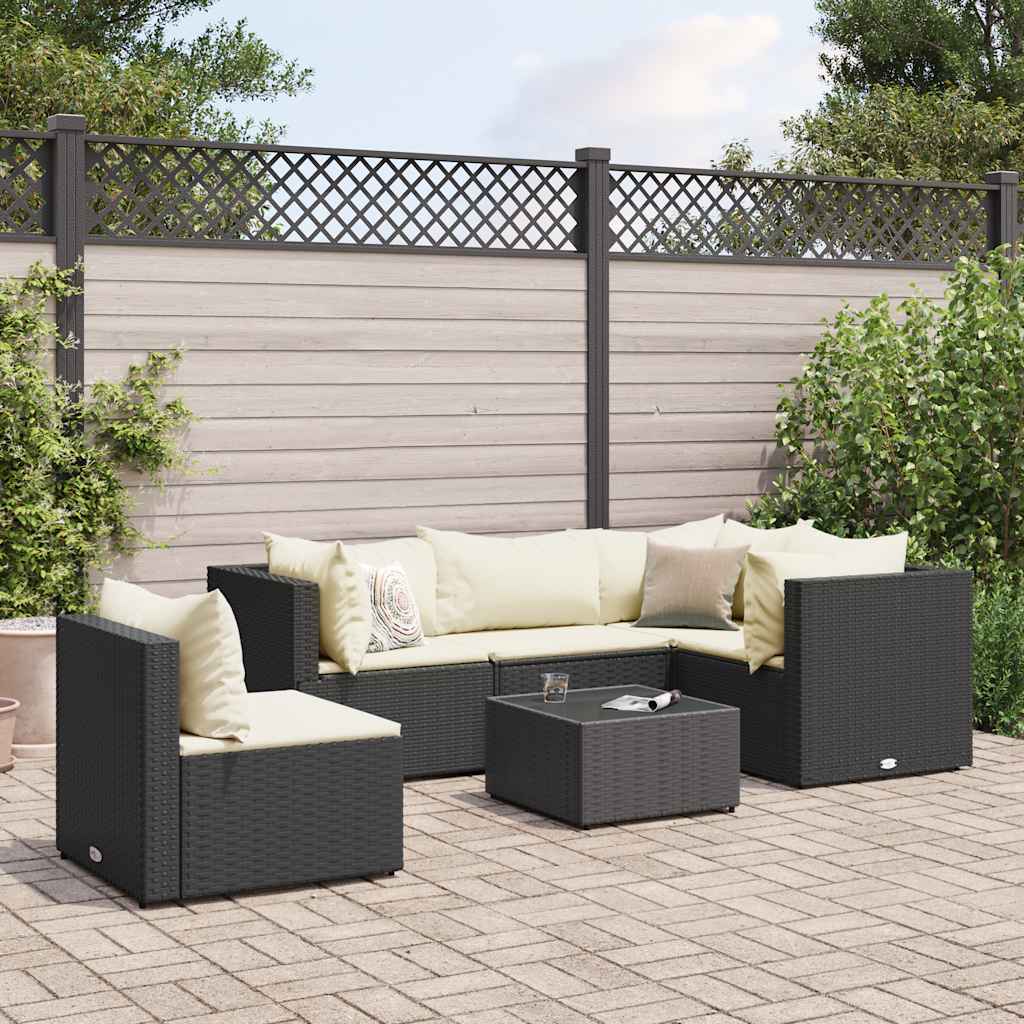 6-Tlg. Garten-Lounge-Set Mit Kissen Schwarz Poly Rattan