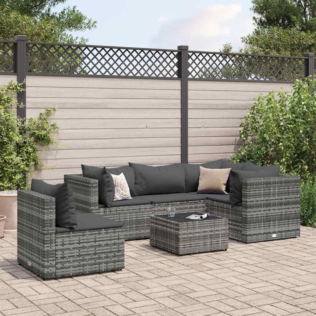 6-Tlg. Garten-Lounge-Set Mit Kissen Poly Rattan