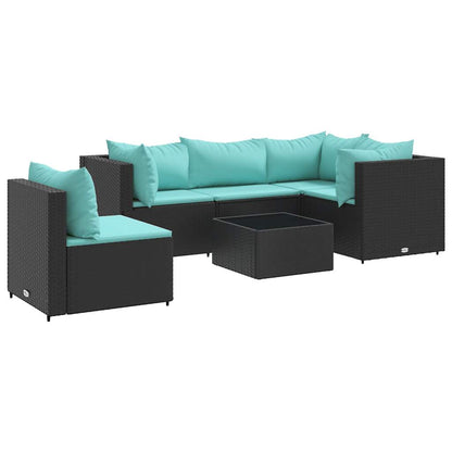 6-Tlg. Garten-Lounge-Set Mit Kissen Schwarz Poly Rattan