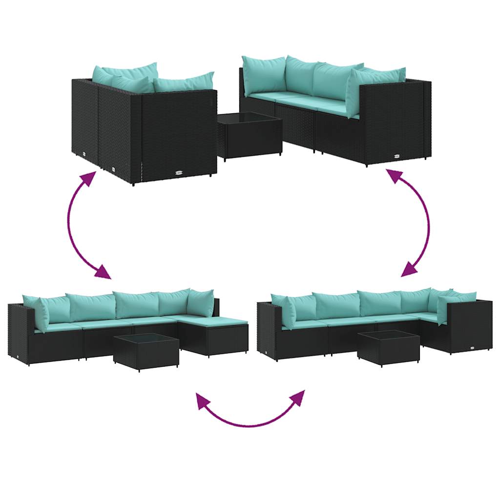 6-Tlg. Garten-Lounge-Set Mit Kissen Schwarz Poly Rattan