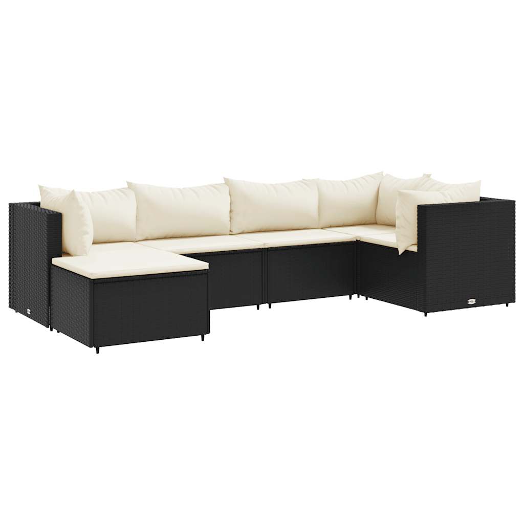 6-Tlg. Garten-Lounge-Set Mit Kissen Schwarz Poly Rattan