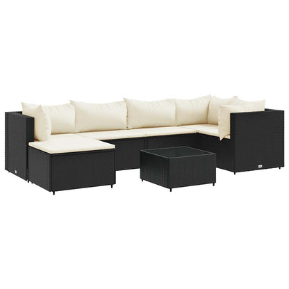 7-Tlg. Garten-Lounge-Set Mit Kissen Schwarz Poly Rattan