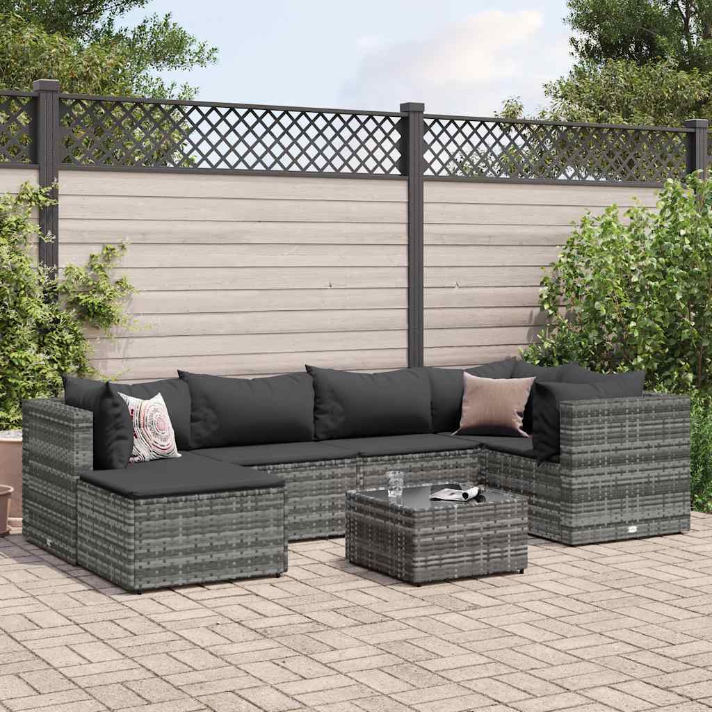 7-Tlg. Garten-Lounge-Set Mit Kissen Poly Rattan