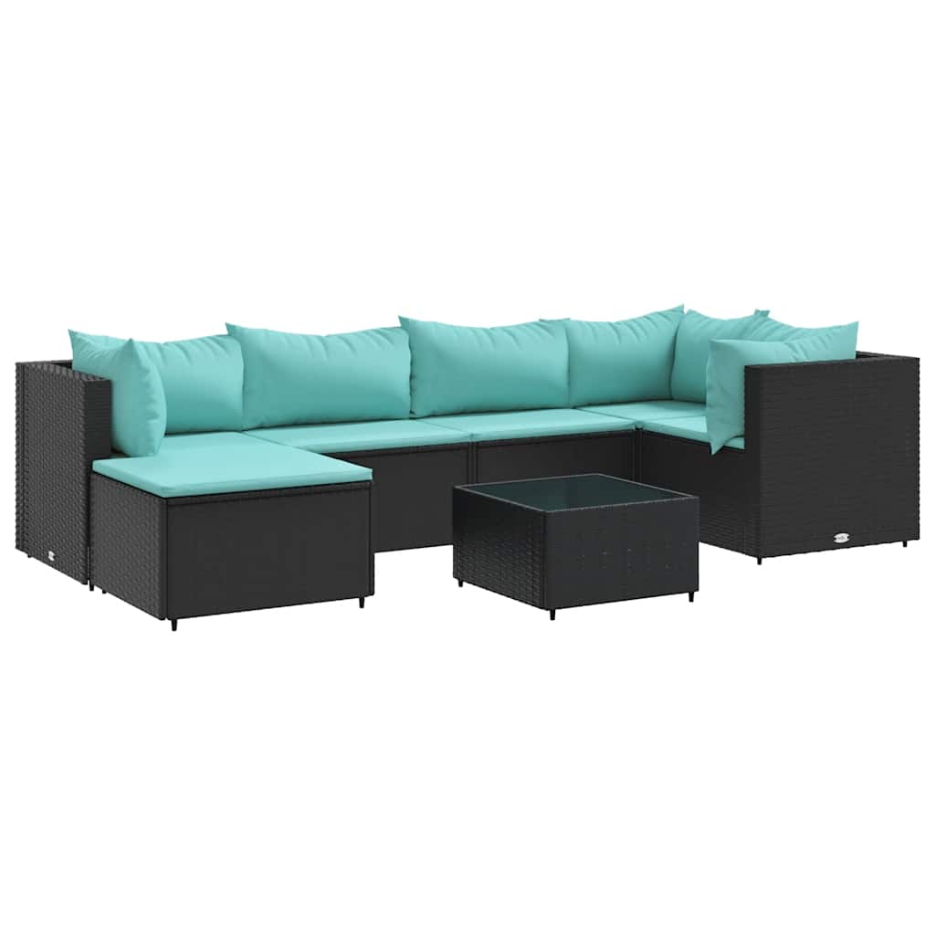 7-Tlg. Garten-Lounge-Set Mit Kissen Schwarz Poly Rattan
