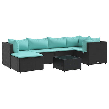 7-Tlg. Garten-Lounge-Set Mit Kissen Schwarz Poly Rattan