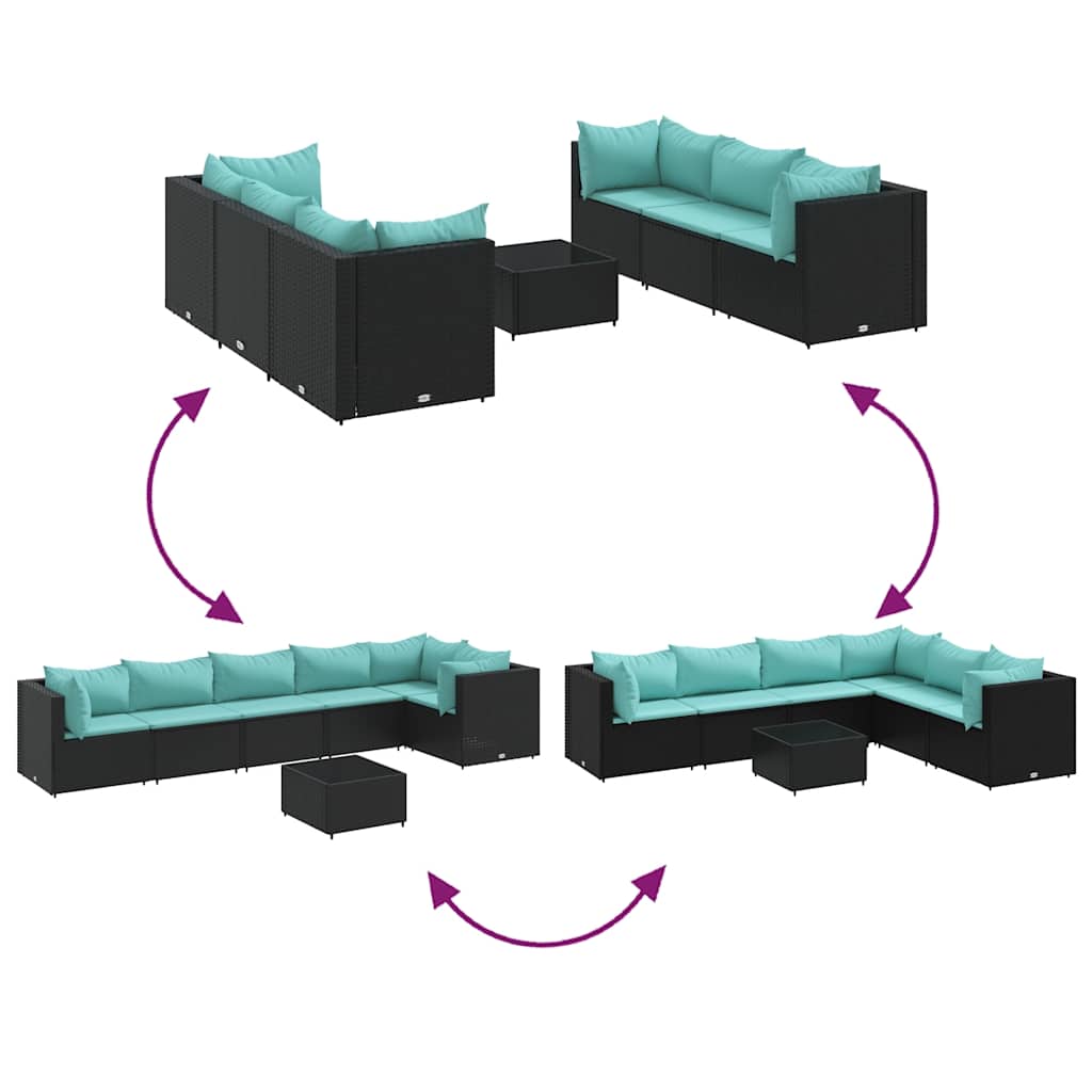 7-Tlg. Garten-Lounge-Set Mit Kissen Schwarz Poly Rattan
