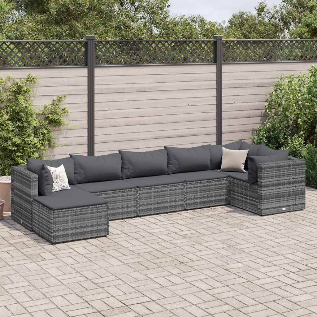 7-Tlg. Garten-Lounge-Set Mit Kissen Poly Rattan