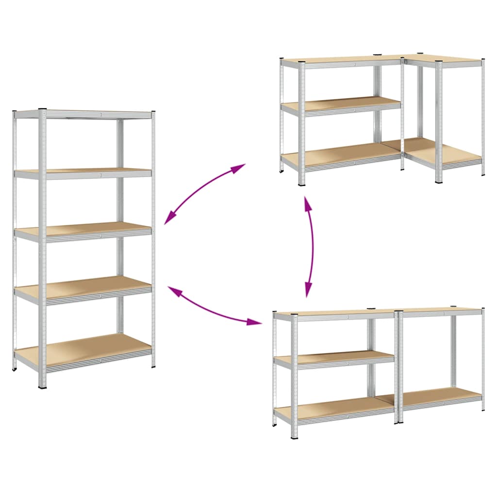 Lagerregal Mit 5 Böden Silbern Stahl & Holzwerkstoff