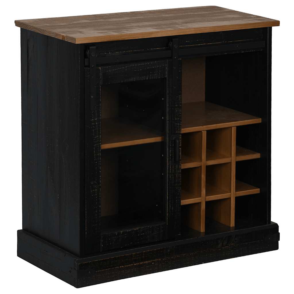 Sideboard Halden Mit Schiebetür Schwarz 80X40X80 Cm Massivholz