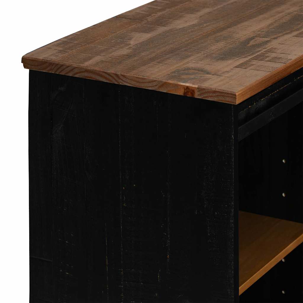 Sideboard Halden Mit Schiebetür Schwarz 80X40X80 Cm Massivholz