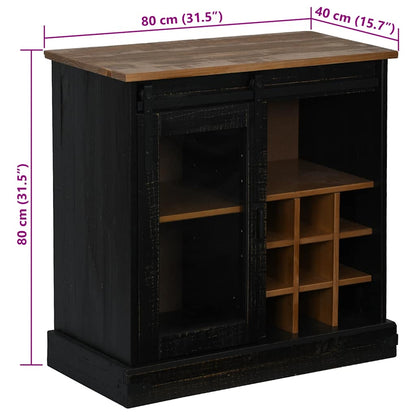 Sideboard Halden Mit Schiebetür Schwarz 80X40X80 Cm Massivholz