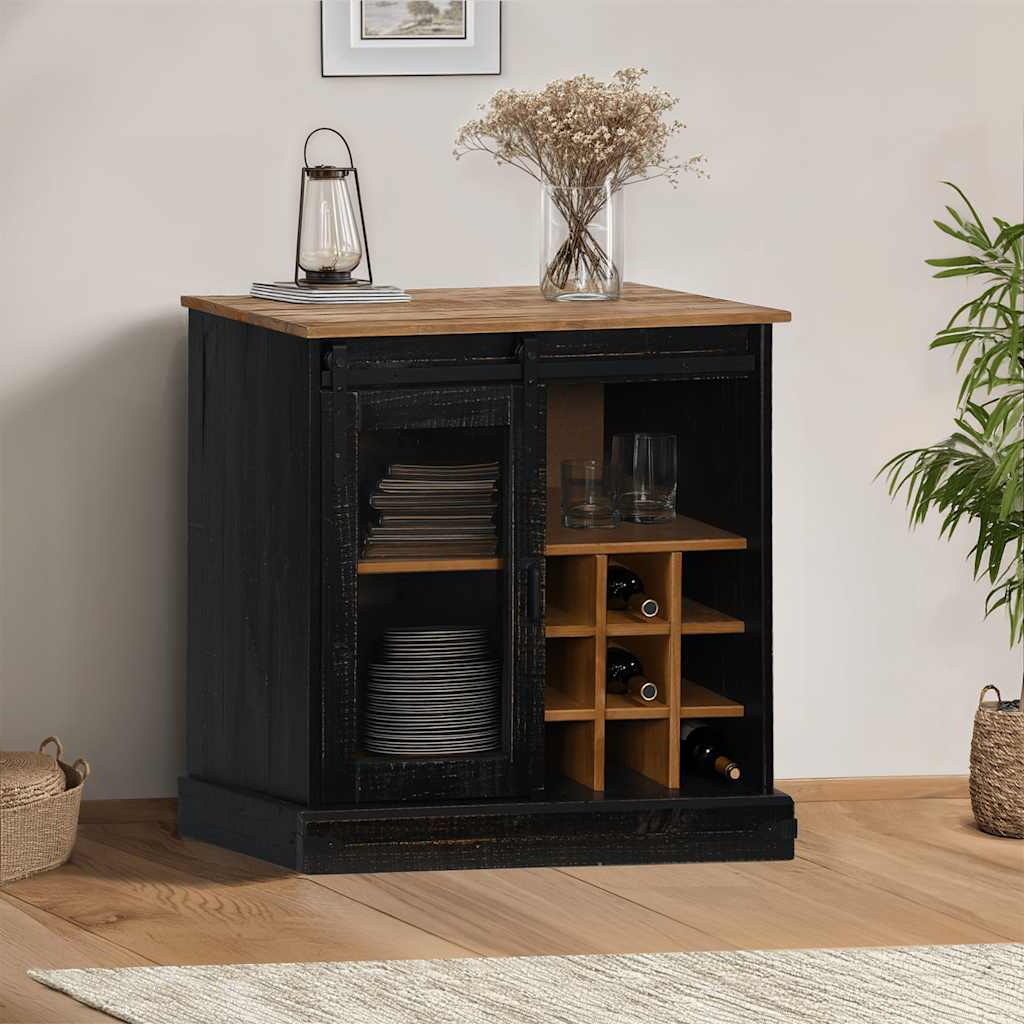 Sideboard Halden Mit Schiebetür Schwarz 80X40X80 Cm Massivholz
