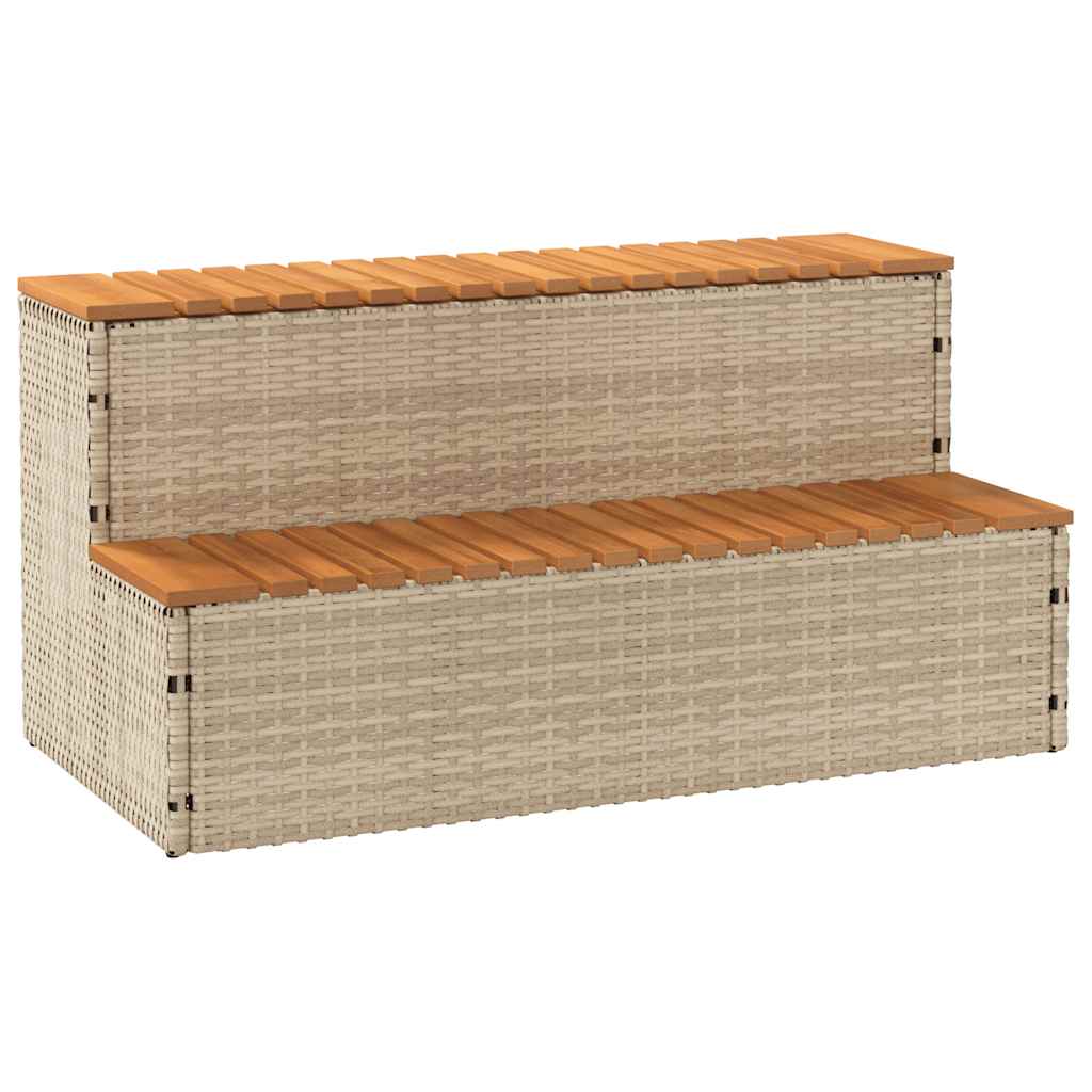 Whirlpool-Stufen Beige 100X50X50,5 Cm Poly-Rattan Massiv Akazie