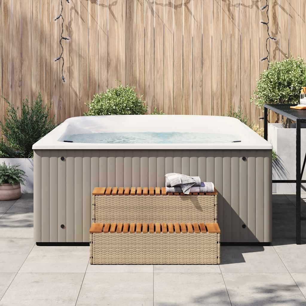 Whirlpool-Stufen Beige 100X50X50,5 Cm Poly-Rattan Massiv Akazie
