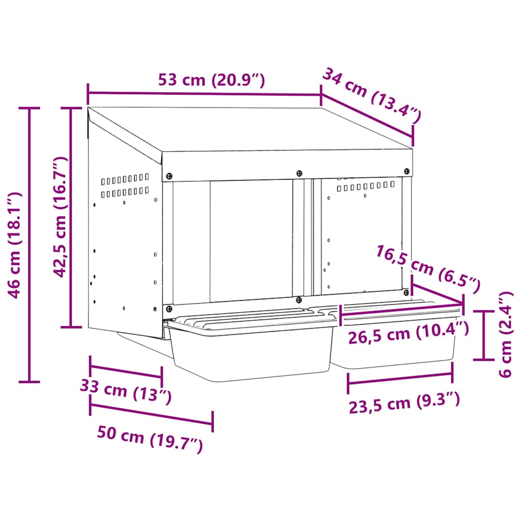 Hühner-Nistkasten 2 Fächer Wandmontage Verzinkter Stahl