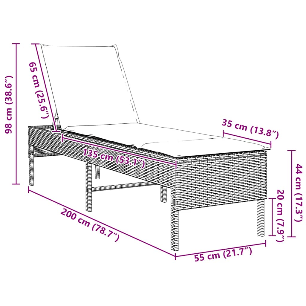 Sonnenliege Mit Auflage 55X200X44 Cm Poly Rattan
