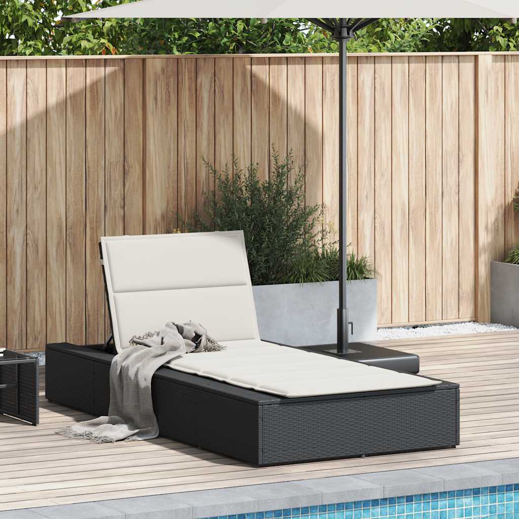 Sonnenliege Mit Schwebender Auflage Schwarz Poly Rattan