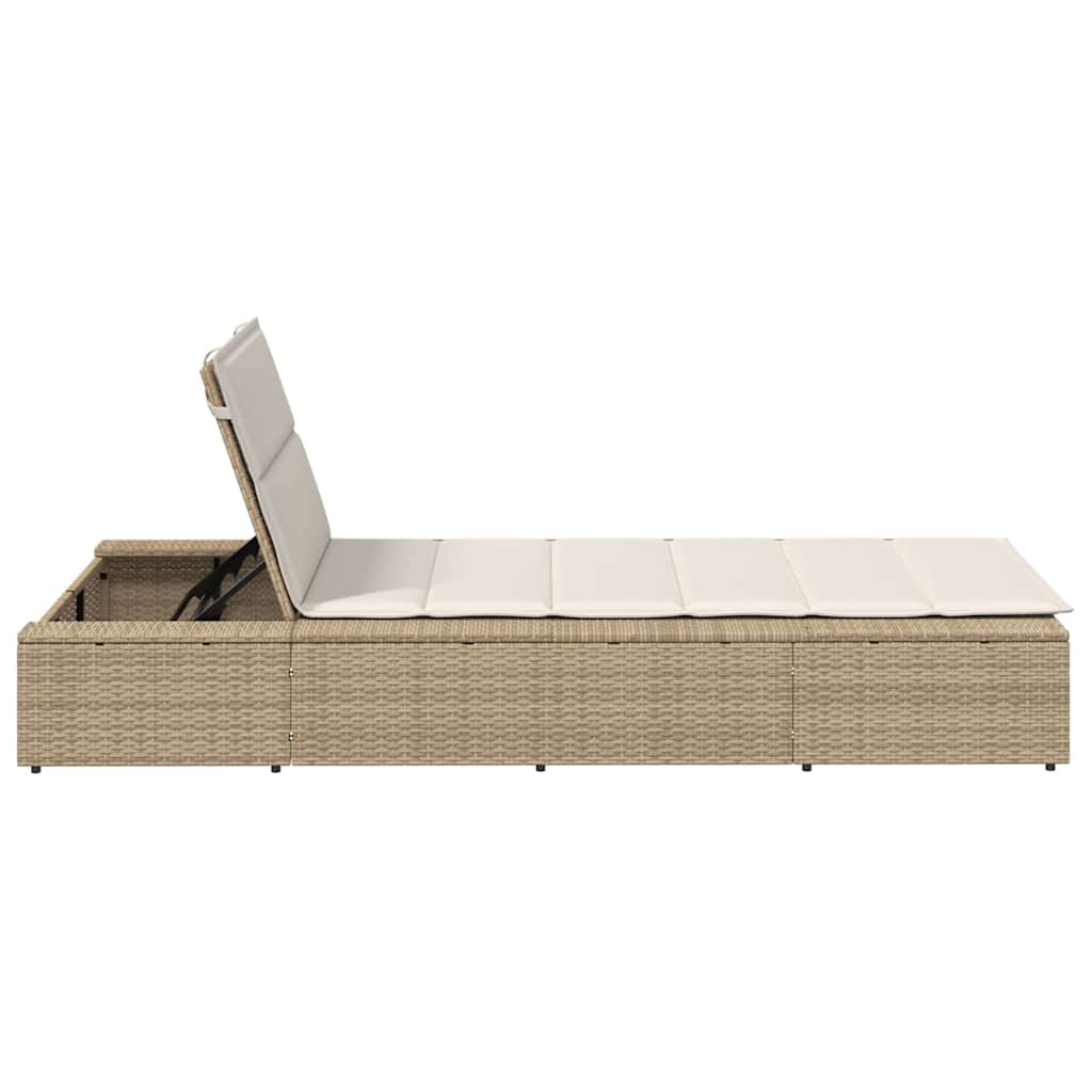 Sonnenliege Mit Schwebender Auflage Beige Poly Rattan