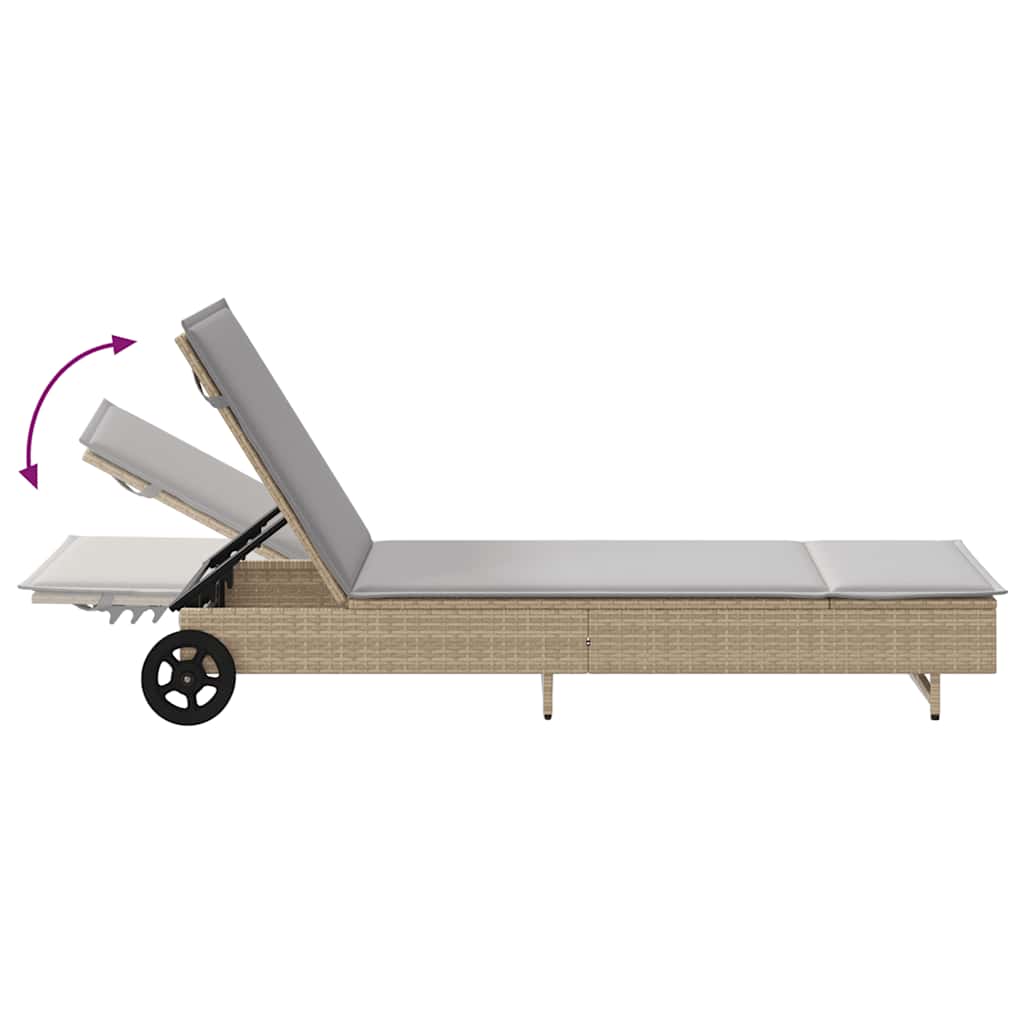 Sonnenliege Mit Rollen Und Auflage Beige Poly Rattan