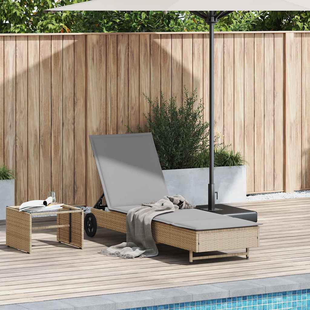 Sonnenliege Mit Rollen Und Auflage Beige Poly Rattan