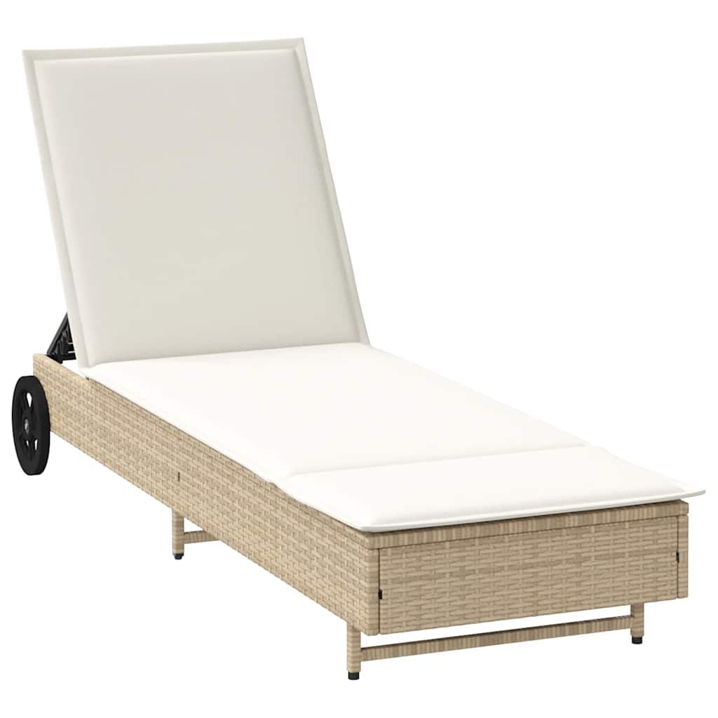 Sonnenliege Mit Rollen Und Auflage Beige Poly Rattan