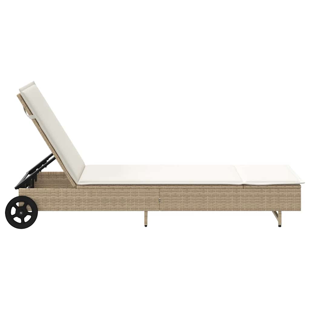 Sonnenliege Mit Rollen Und Auflage Beige Poly Rattan