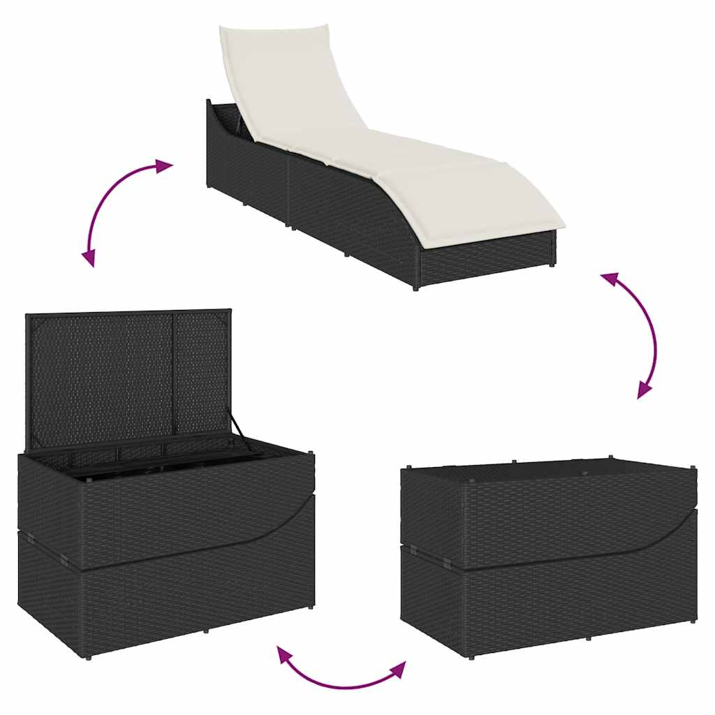 Klappliege Mit Auflage Und Stauraum Poly-Rattan