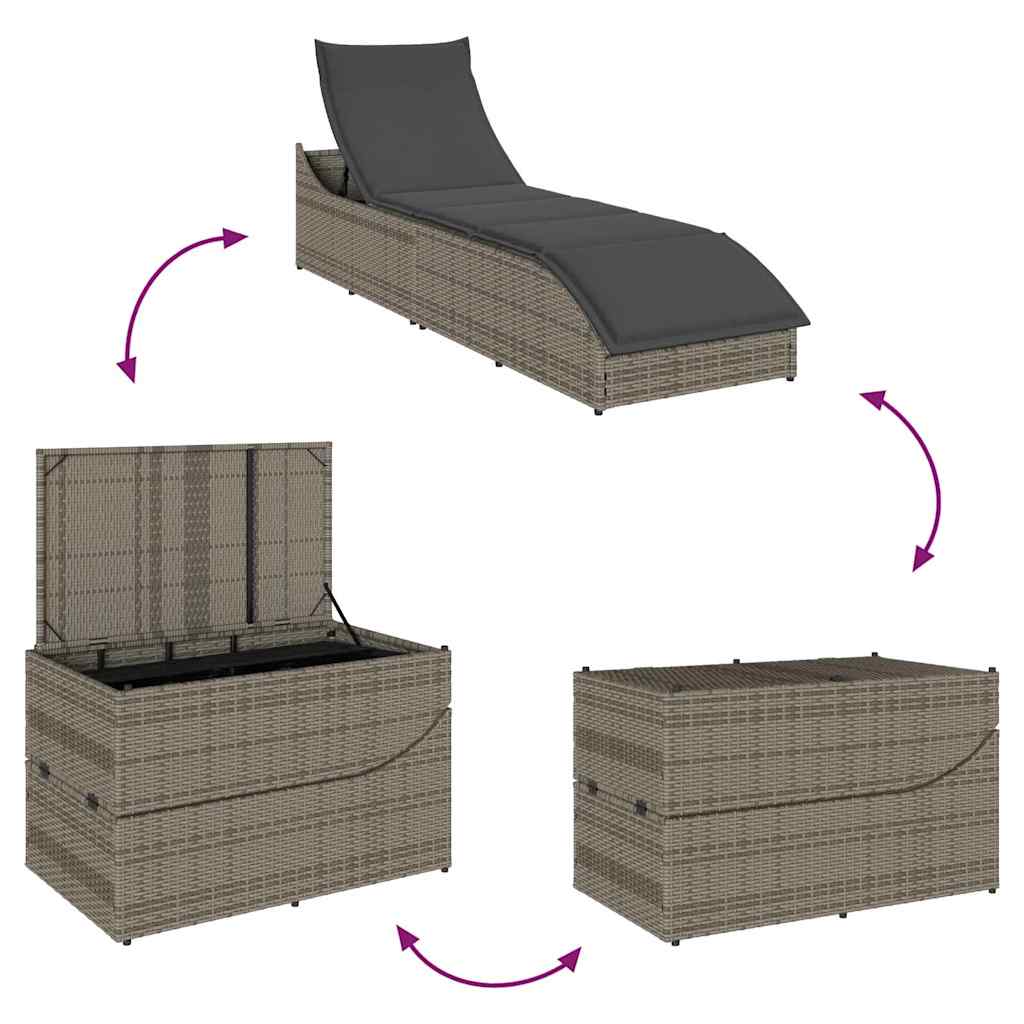 Klappliege Mit Auflage Und Stauraum Poly-Rattan