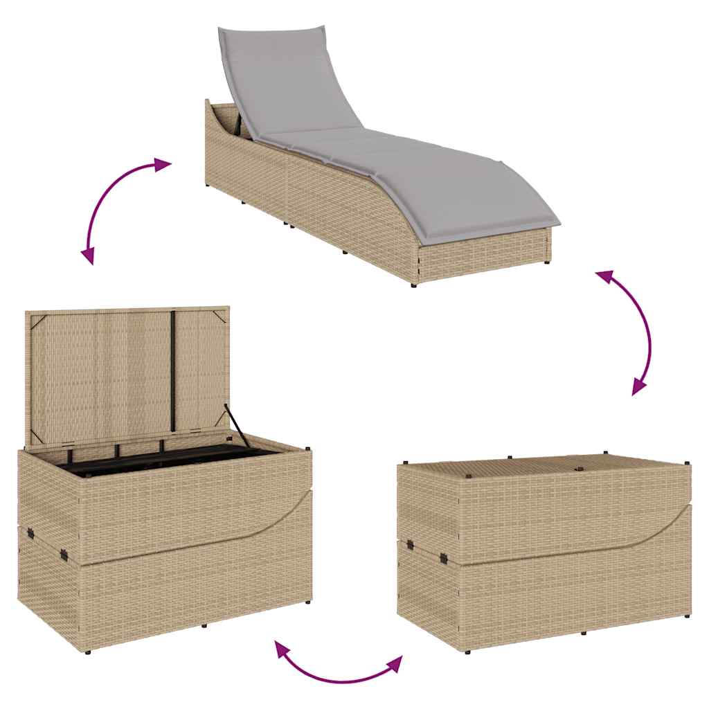 Klappliege Mit Auflage Und Stauraum Poly-Rattan