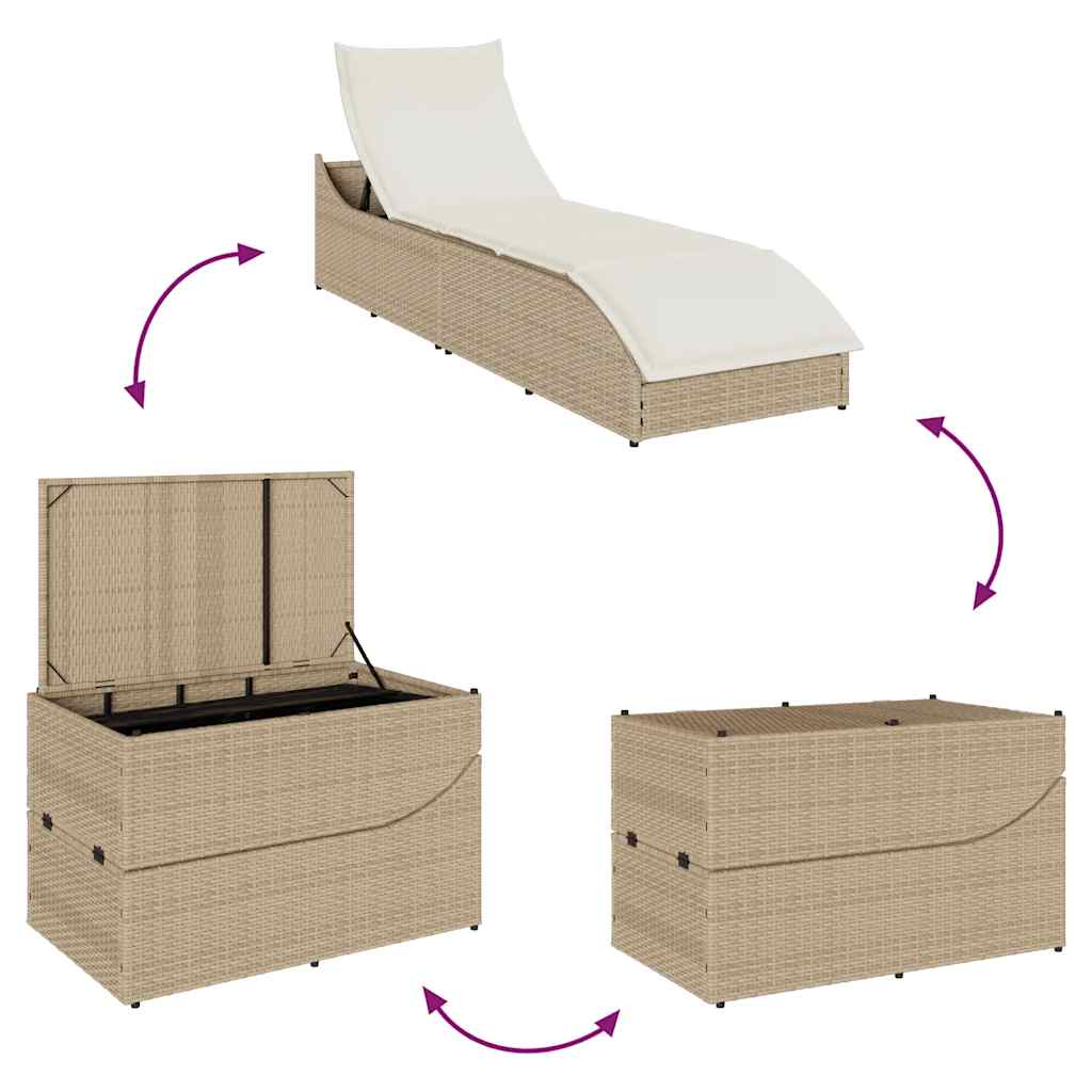 Klappliege Mit Auflage Und Stauraum Poly-Rattan