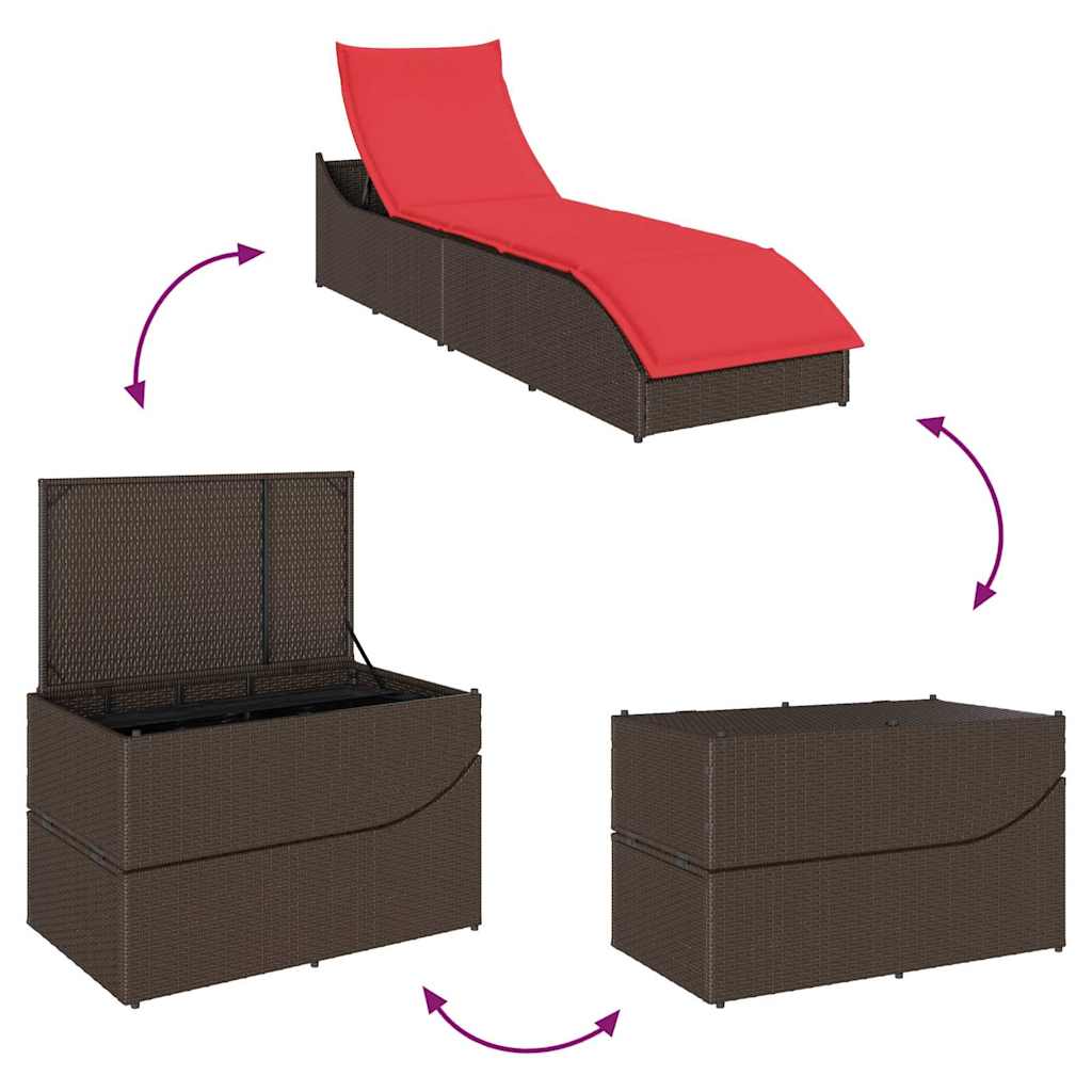 Klappliege Mit Auflage Und Stauraum Poly-Rattan