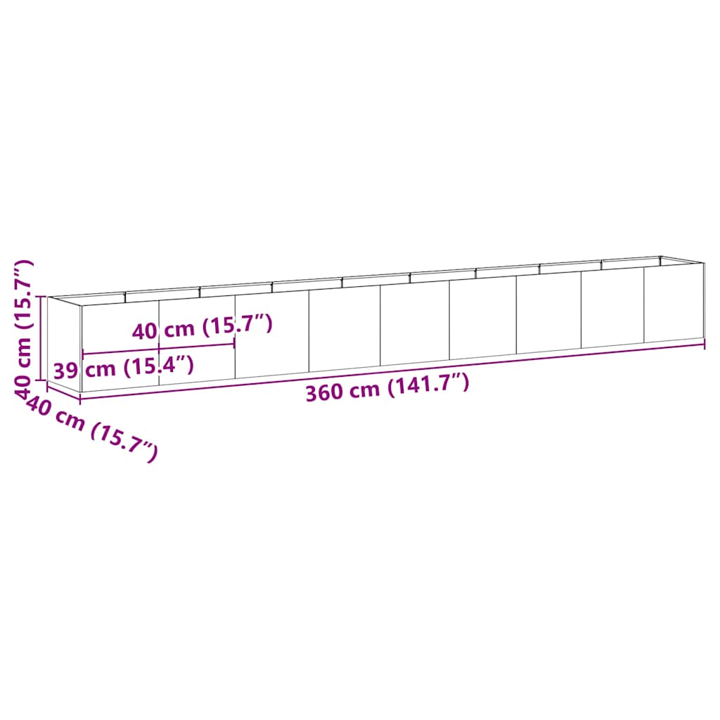 Pflanzkübel Rostig 360X40X40 Cm Wetterfester Stahl Verzinkter Stahl