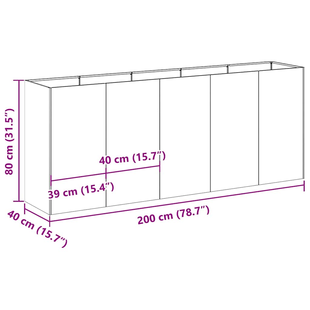 Pflanzkübel Rostig 200X40X80 Cm Wetterfester Stahl Verzinkter Stahl